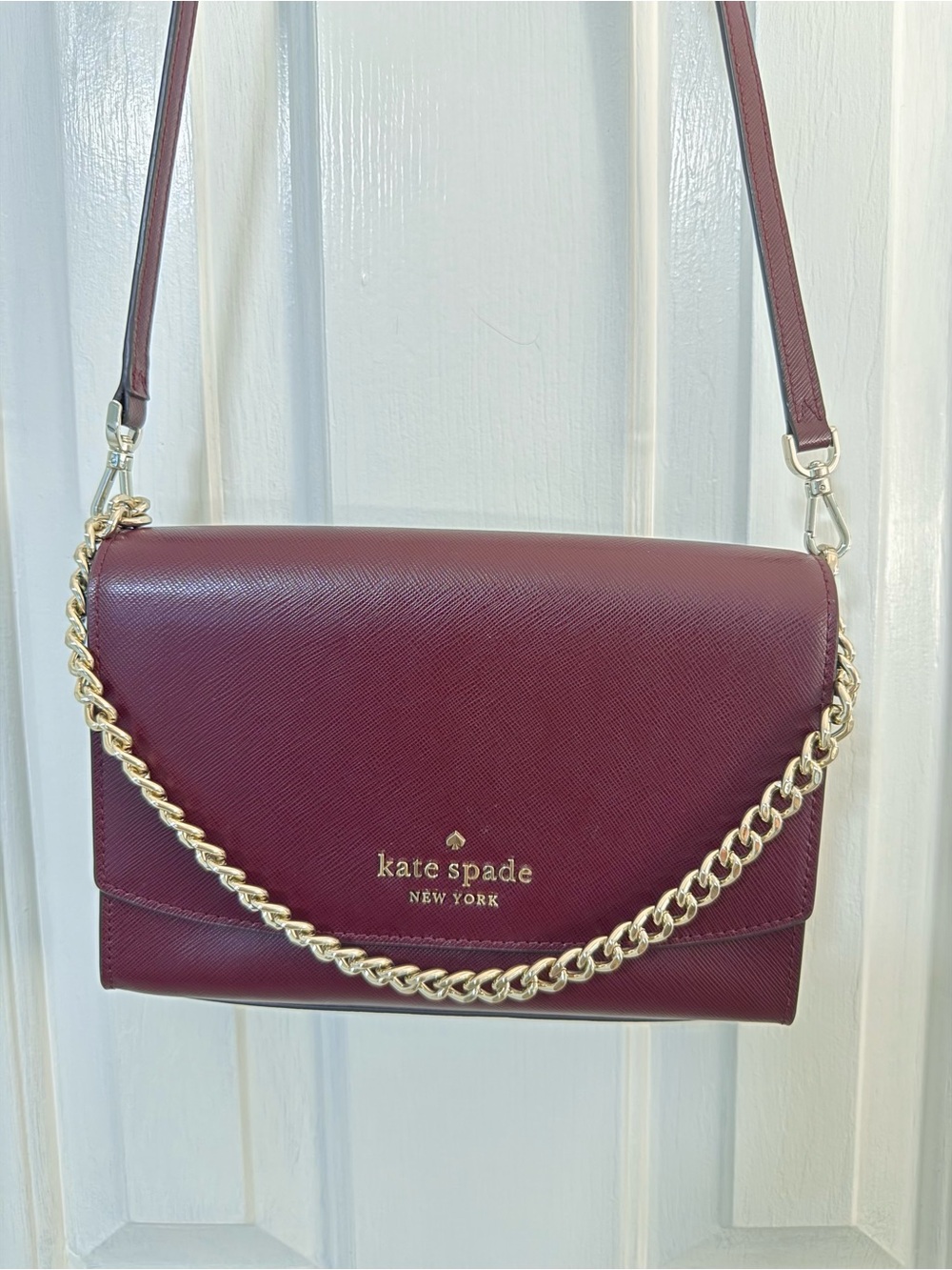 kate spade Burgundy Leather Crossbody with Gold Chain